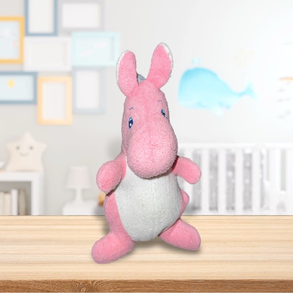 Rare Pink White Terry Cloth Kangaroo/ Dinosaur Stuffed...
